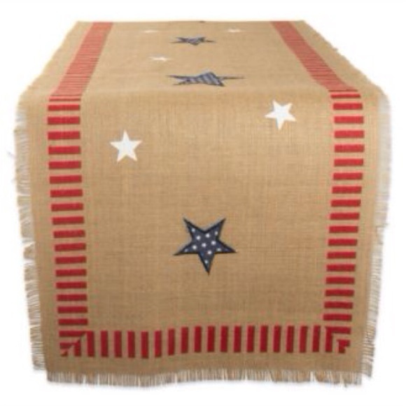 Star Red White & Blue Patriotic Jute Table Runner! - Picture 3 of 6